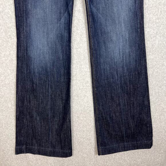 7 For All Mankind Dark Wash Dojo Wide Flare Leg Low Rise Denim Jeans Size 28 - Picture 3 of 10